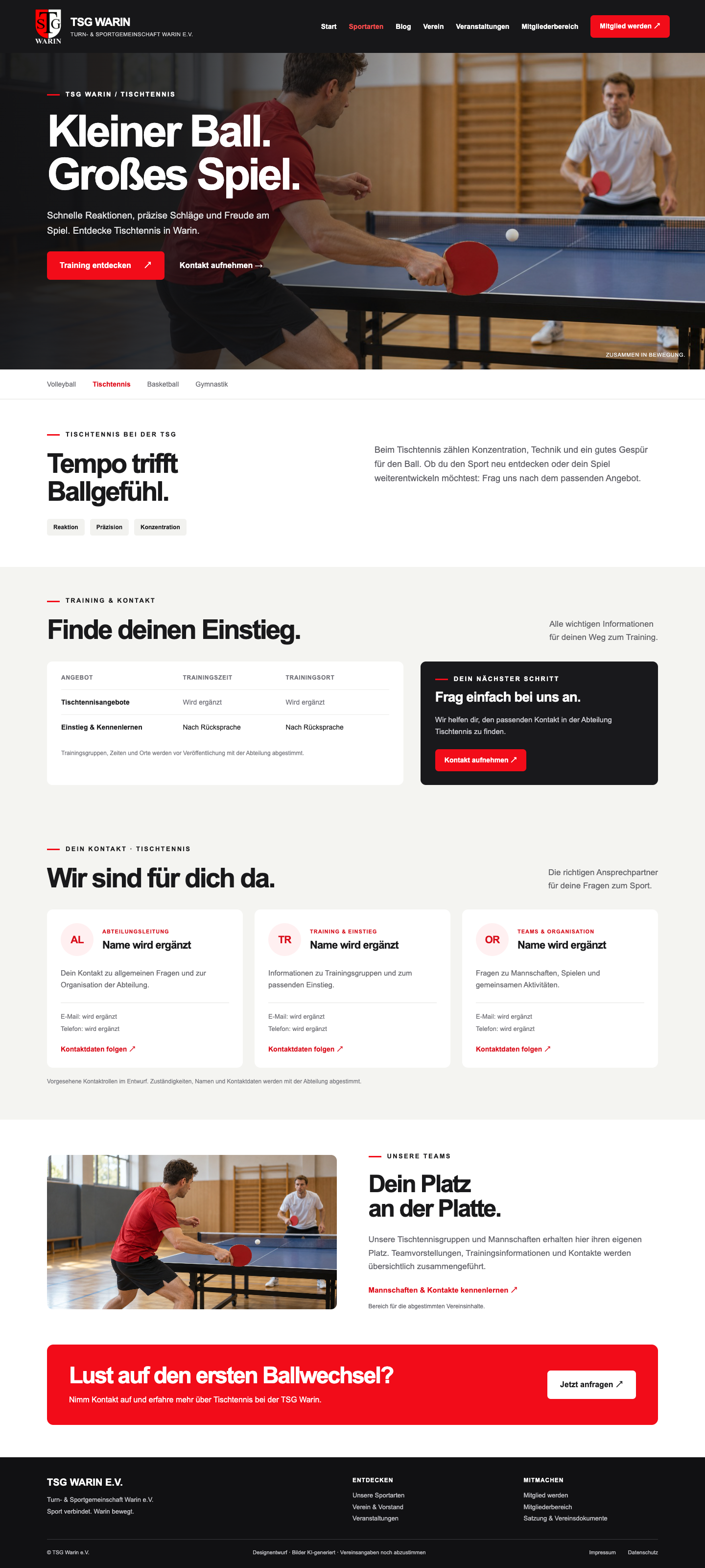 Seitenentwurf Tischtennis